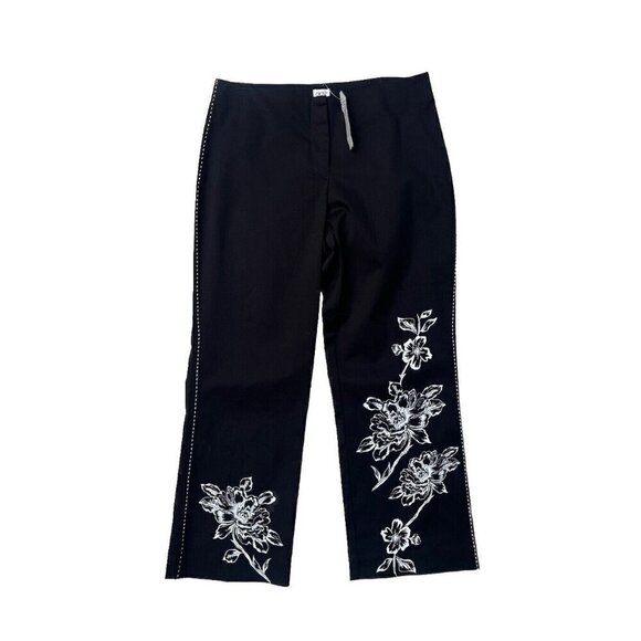 Cache Women's Black Floral Straight Leg Dress Pants Size 8 - Picture 9 of 12